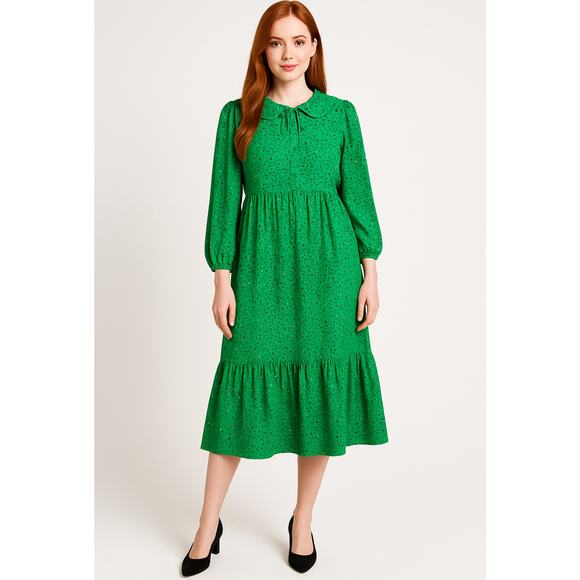 Who What Wear Spots and Dots Vibrant Green Long Sleeve Dress Leopard Print Small - Picture 1 of 7
